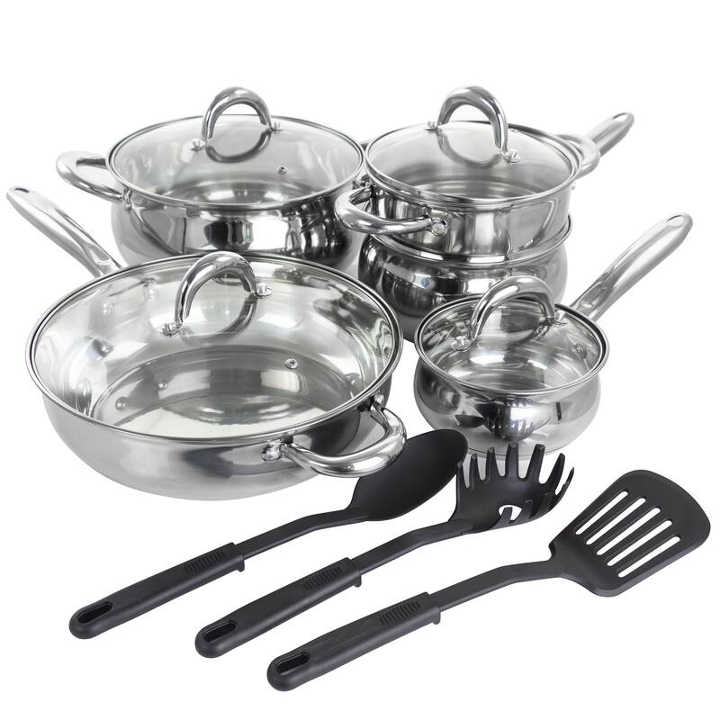 Gibson Home Ancona 12Pc SS Belly Shaped Cookware Set w/ Tools
