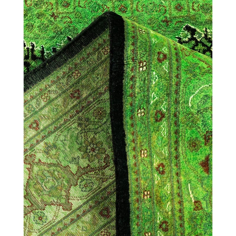 Overton Hand Knotted Wool Vintage Inspired Modern Contemporary Overdyed Green Area Rug - 6' 1" x 9' 3"