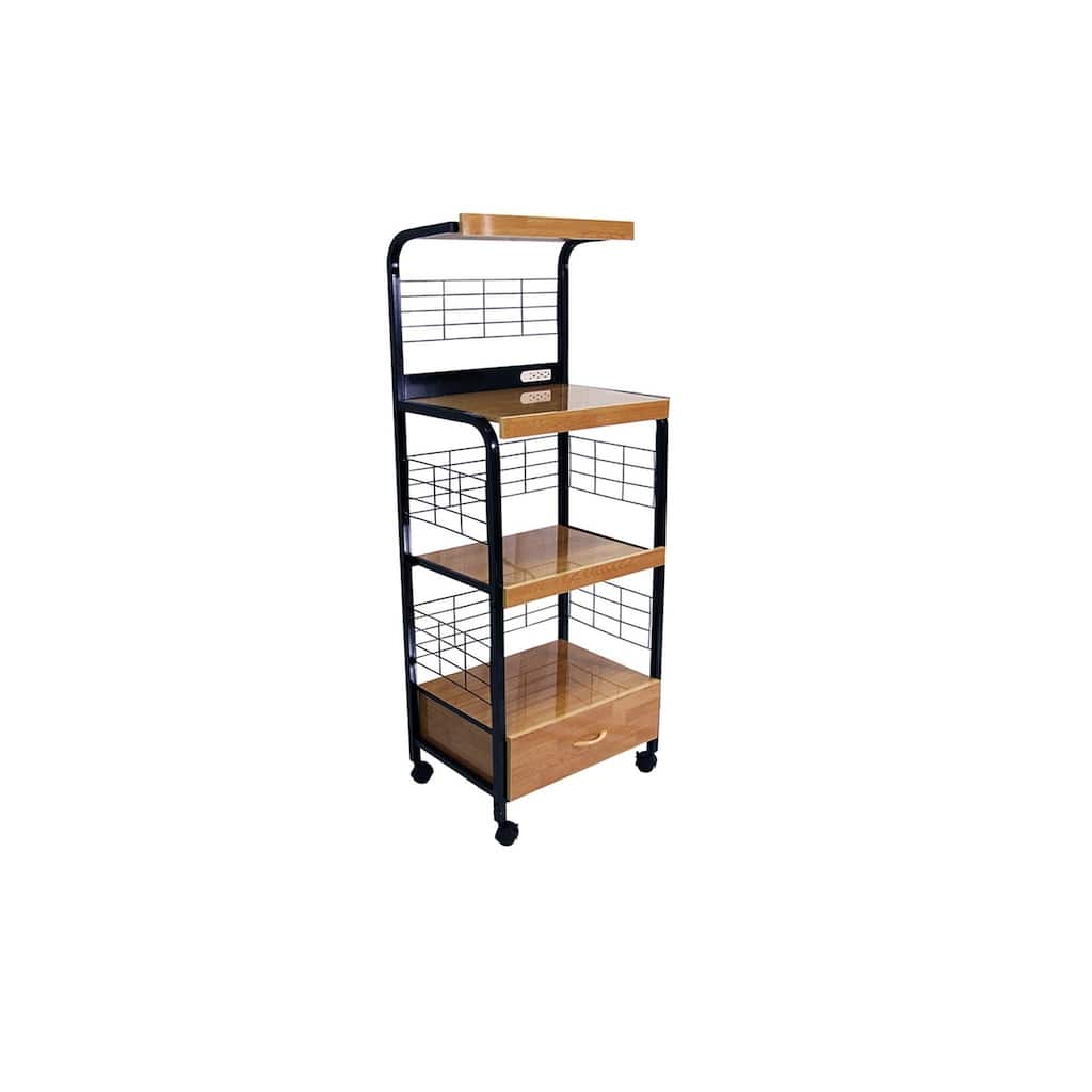 59.5" Tall 4-Tier Microwave Kitchen Cart with Drawer, Open Shelves, Casters, and Built-In Electrical Outlets