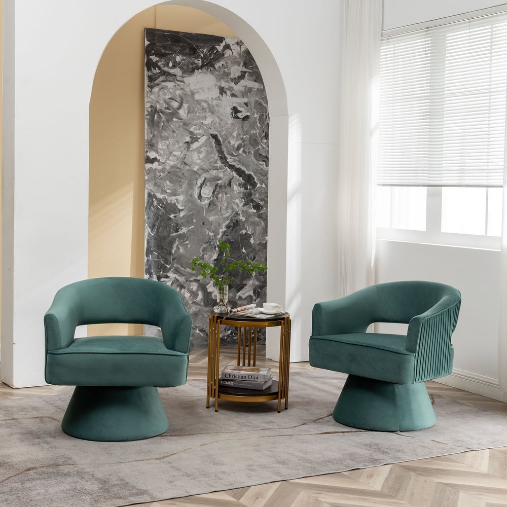 Modren Velvet 360 Degree Swivel Accent Arm Barrel Chair Set of 2 for Living Room