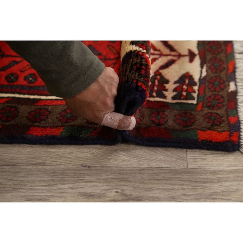 Geometric Persian Hamedan Area Rug Wool Handmade Foyer Carpet - 3'3" x 4'6"