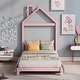 preview thumbnail 69 of 70, Wooden Platform Bed with Wood Slat Support, Modern Solid Wood Kids Bed Frame with House-shaped Headboard, No Box Spring Needed