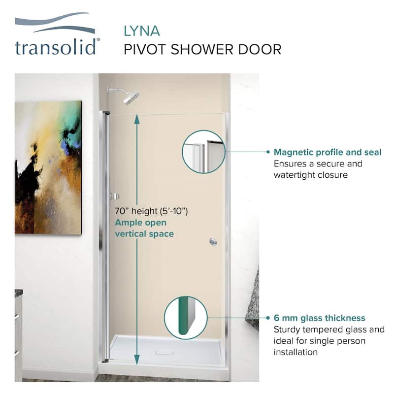 Transolid LSD257006C 70" High x 25" Wide Pivot Frameless Shower Door