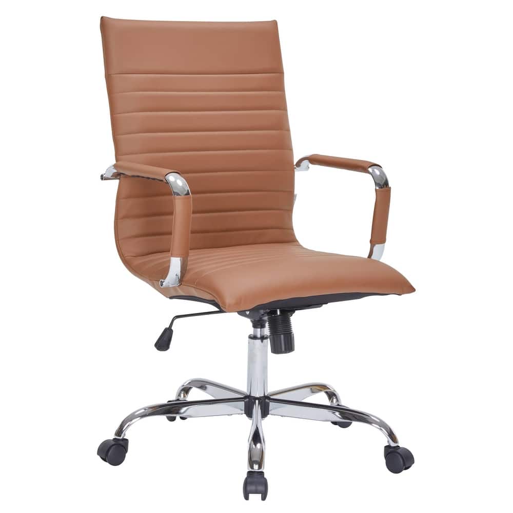 Harris Modern High-Back Leather Executive Office Desk Chair with Stainless Steel Frame, Adjustable Height, Tilt Lock, & Swivel