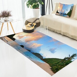 Designart 'Beach Sunset with Clouds' Landscape Area Rug - Bed Bath ...