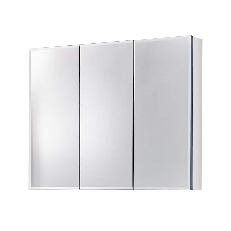 36-in W Modern Three-Door Aluminum Wall Mount Bathroom Mirror Medicine Cabinet - 36-in W x 5-in D x 26-in H