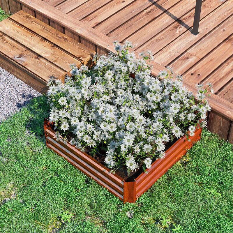 2-Piece Galvanized Steel Raised Garden Bed with Drainage - 39.25" L x 39.25" W x 11.75" H