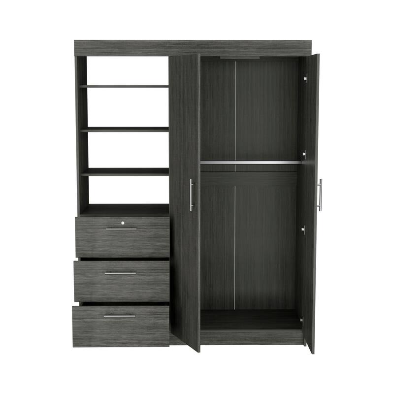 20.5" Modern Double-door Armoire with Three Large Drawers and 3-Tier Shelfs