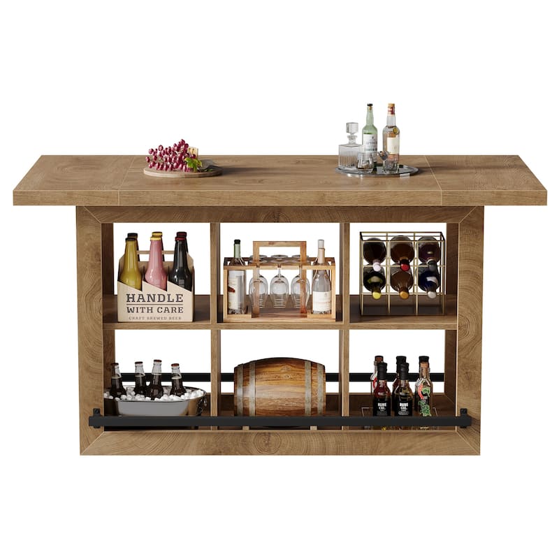 Counter Height Bar Table with Storage, Home Bar Cabinet Unit, Large Pub Table Kitchen Dining Room Accent Bar Console