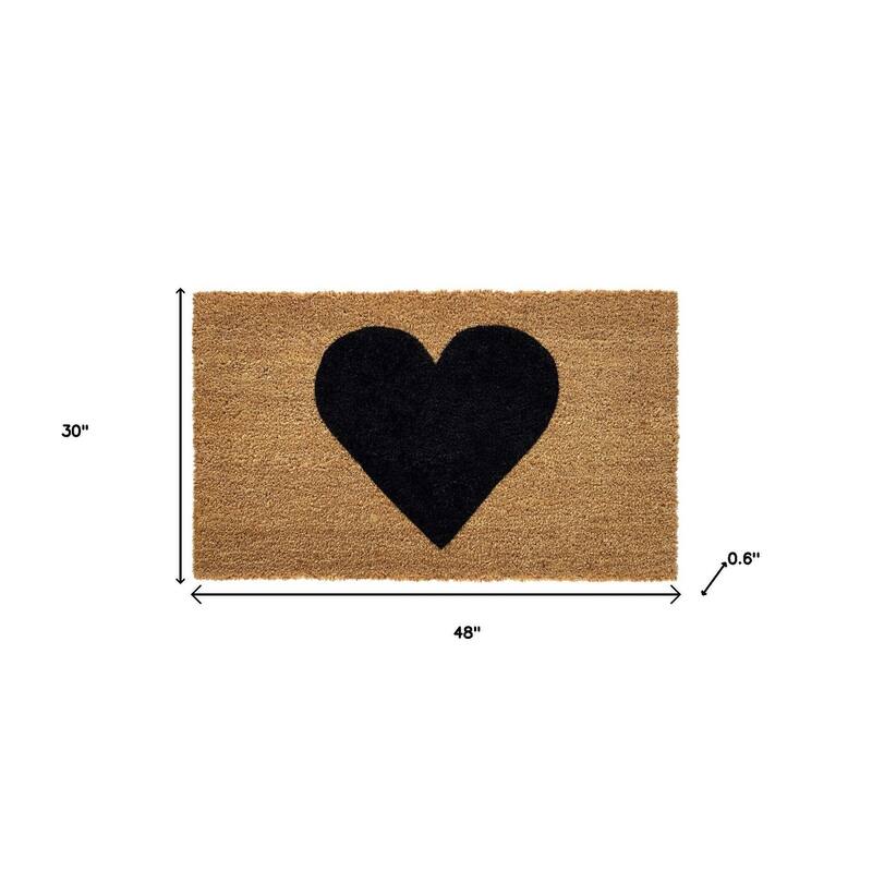 HomeRoots 30" X 48" Brown And Black Heart Outdoor Coir Door Mat - 30.00' X '48.00