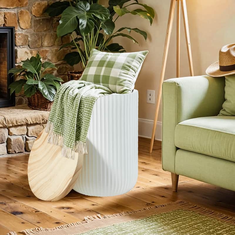 EROMMY Outdoor Side Table with Storage, Round Accent Table for Indoor and Outdoor Use, Rustic Side Table with Storage