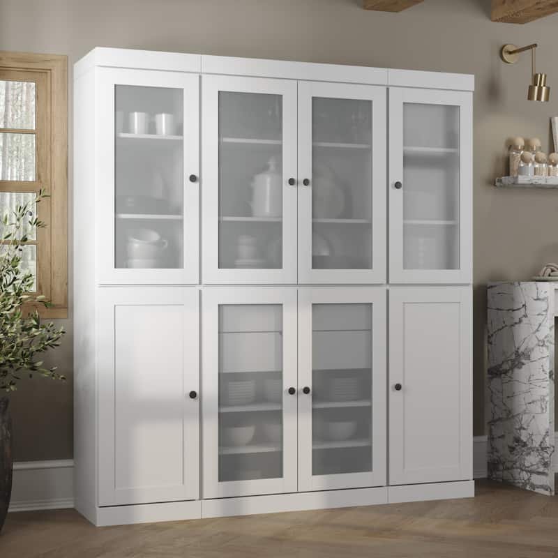 Palace Imports 100% Solid Wood 65" Pantry Cabinet with Frosted Glass, Shaker Doors, 2-Drawers and Adjustable Shelves - White