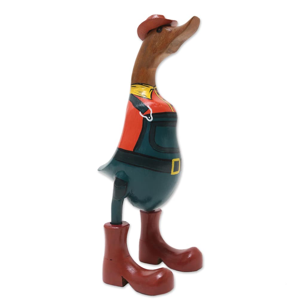 Novica Handmade Farmer Duck Bamboo Root And Teak Wood Figurine