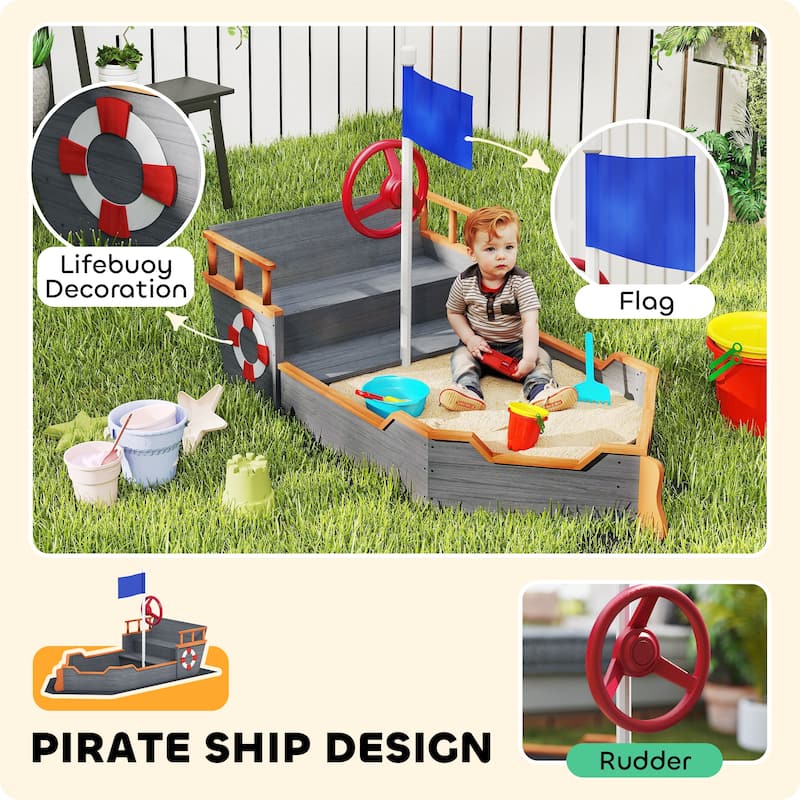 Outsunny Large Outdoor Kids Sandbox Backyard Toy, Cedar Wood Sandbox