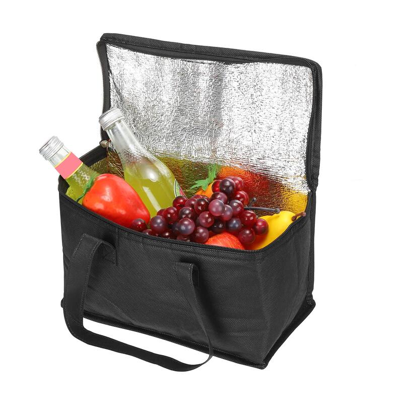 8.3"x5.5"x6.7" Insulated Reusable Grocery Bag Food Delivery Tote Bag, Black