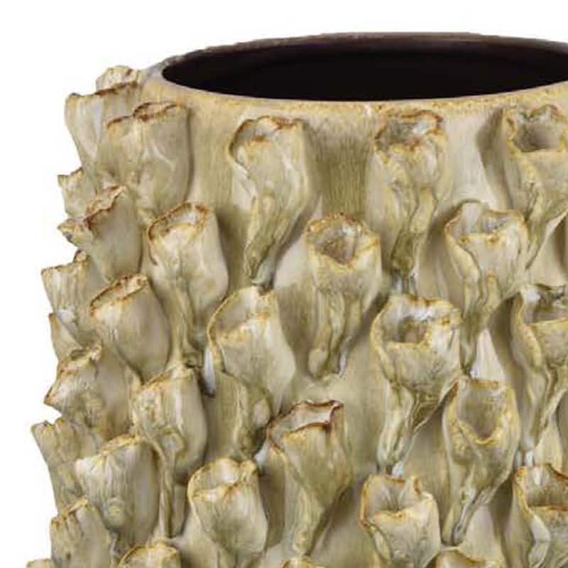 Kabo Decorative Vase, 3D Textured Body, 20 Inch Beige and Gray Ceramic