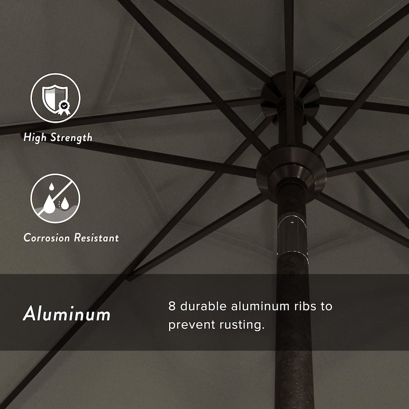 California Umbrella 9' Rd. Aluminum Patio Umbrella, Crank Lift with Push Button Tilt, Bronze Finish, Pacifica Fabric