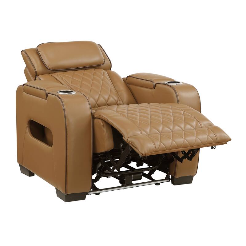 Ezra 37.5" Faux Leather Power Recliner - Power Heatrest, Cup Holders