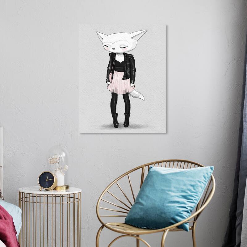 Wynwood Studio Canvas Animals Rocker Kat Black and Light Gray Bohemian & Eclectic Wall Art Canvas Print - 24 x 20