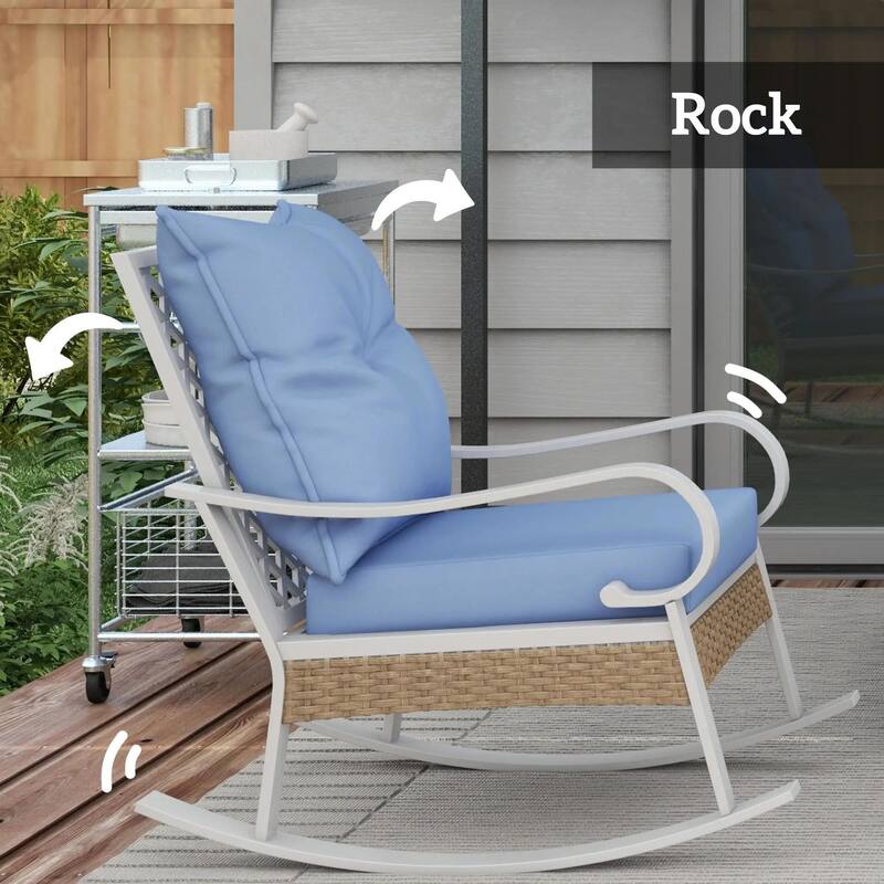 4PCS Patio Furniture Set with Rocking Chairs, Loveseat, Coffee Table