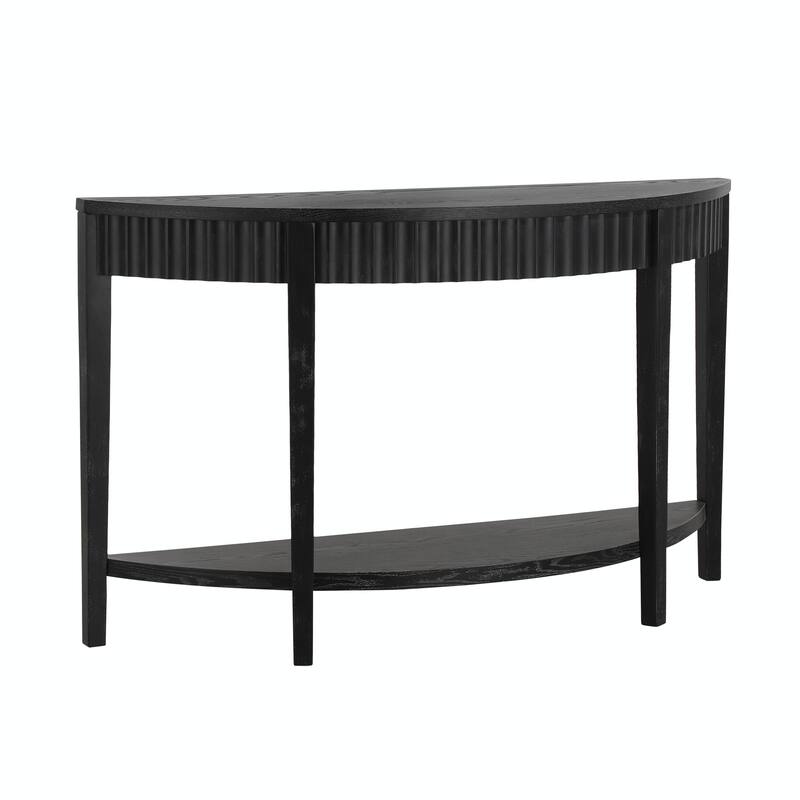 Elegant Half-Moon Entryway Table with Wood Veneer and Open Shelf