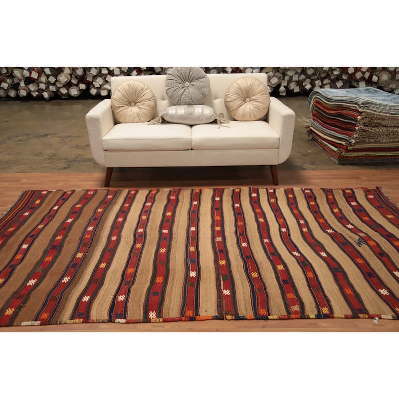 Hand Woven Oriental 100% Wool Carpet Southwestern Tribal Multi-Colored Kilim Area Rug - 9' 6'' X 5' 2''