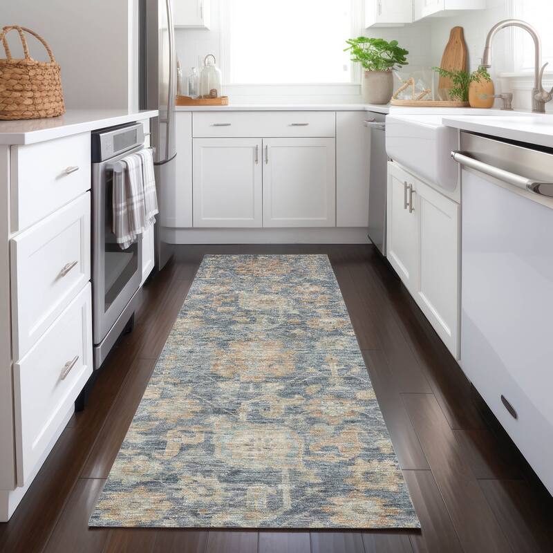 Machine Washable Indoor/ Outdoor Vintage Traditional Chantille Rug - Denim - 2'3" x 7'6"