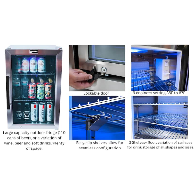 Mont Alpi MAi400-D90BEV 4-Burner L-Shaped 90° Corner Deluxe Stainless Steel Outdoor Kitchen Island Grill with Beverage Center