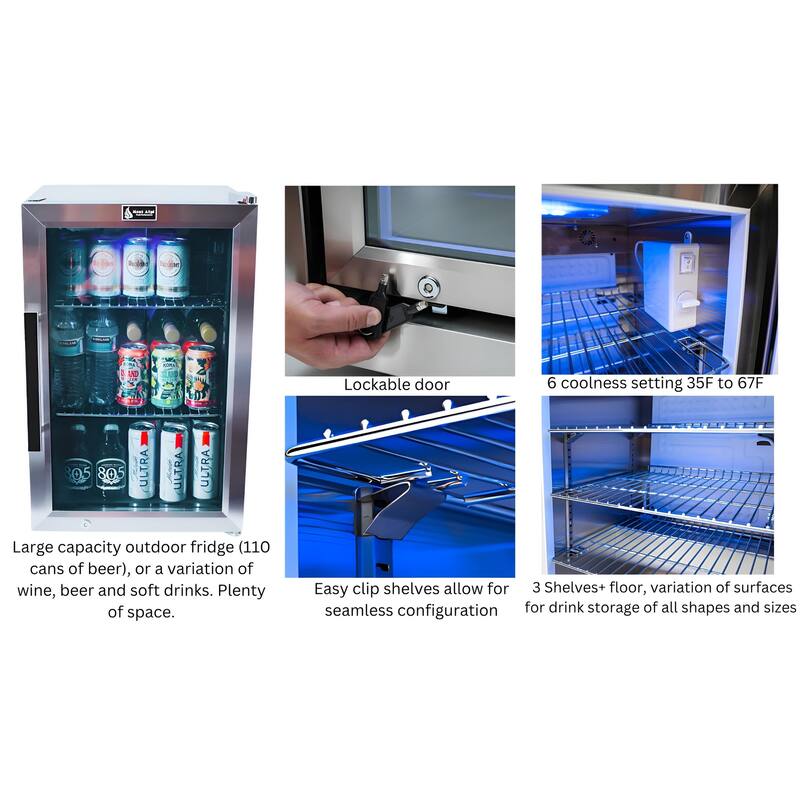 Mont Alpi MAi400-DFC 32-inch 4-Burner Deluxe Stainless Steel Outdoor Kitchen Island Grill + Fridge Cabinet + Granite Countertops