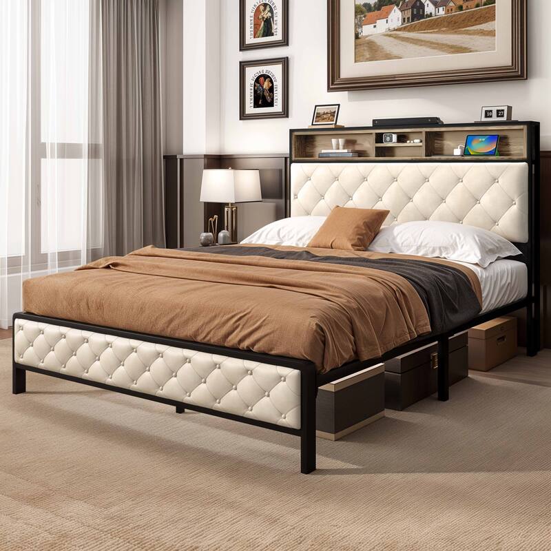Modern King Upholstered Storage Bed With USB Power pad