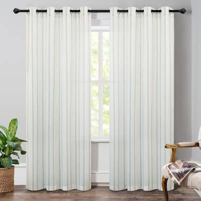 DriftAway Farmhouse Linen Blend Curtains Vertical Striped Printed Drapes