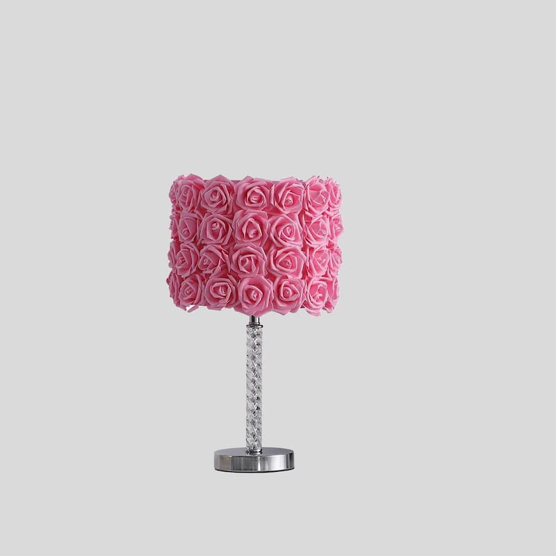 18.25" Pink Roses in Bloom Acrylic / Metal Table Lamp - Multicolor