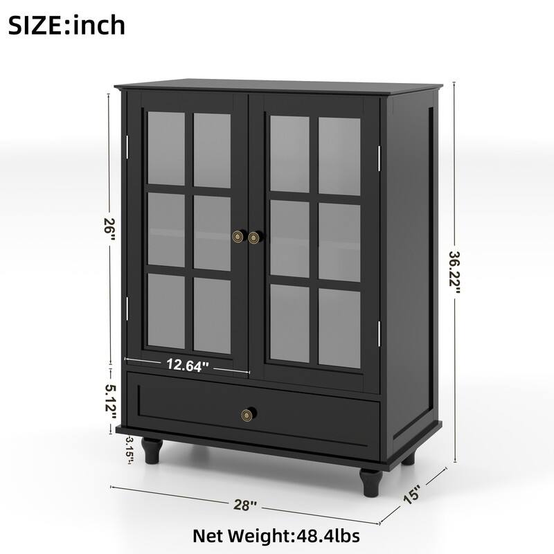 Modern Buffet Cabinet with Adjustable Shelves and Display Glass Doors for Versatile Living Room Storage