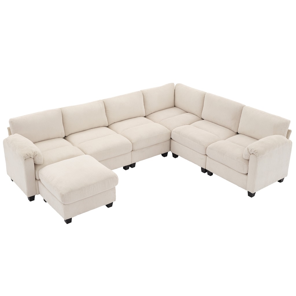 Modern Couduroy Overized Modular Sectional Sofa Couch with Ottoman for Living Room