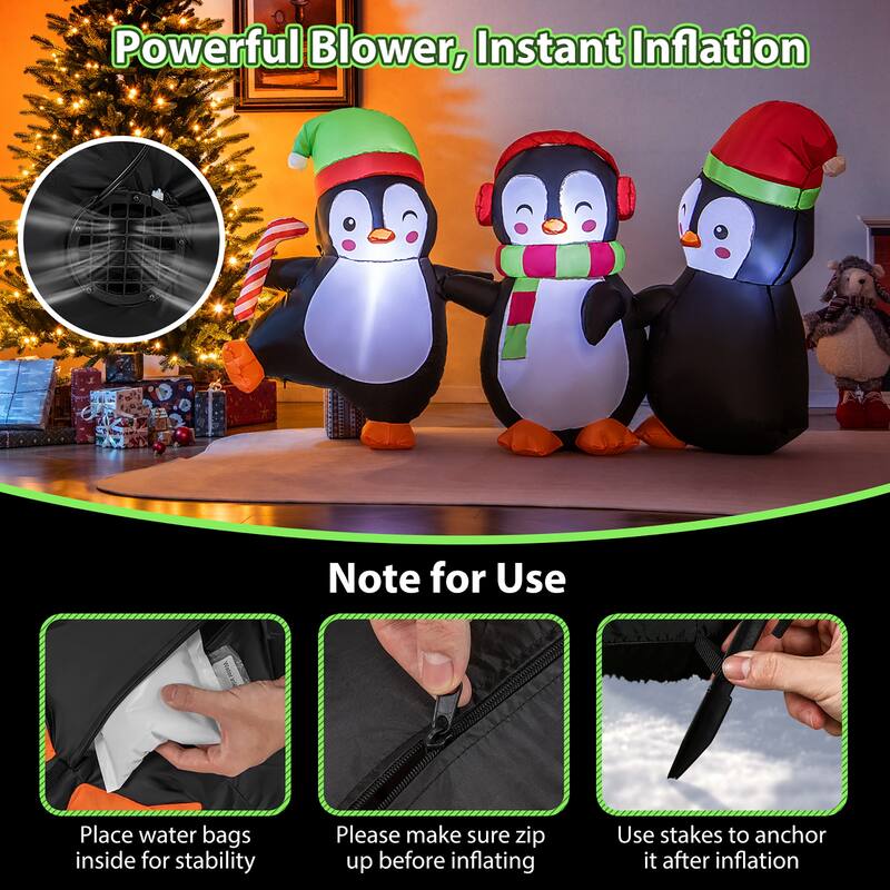 Gymax Christmas Inflatable Penguins Family Pre-Lit Festive Inflatable - See Details