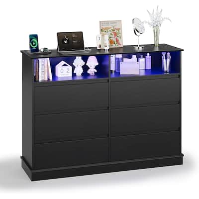 6-Drawer Dresser w/ LED Lights & Charging Station, Wide Storage