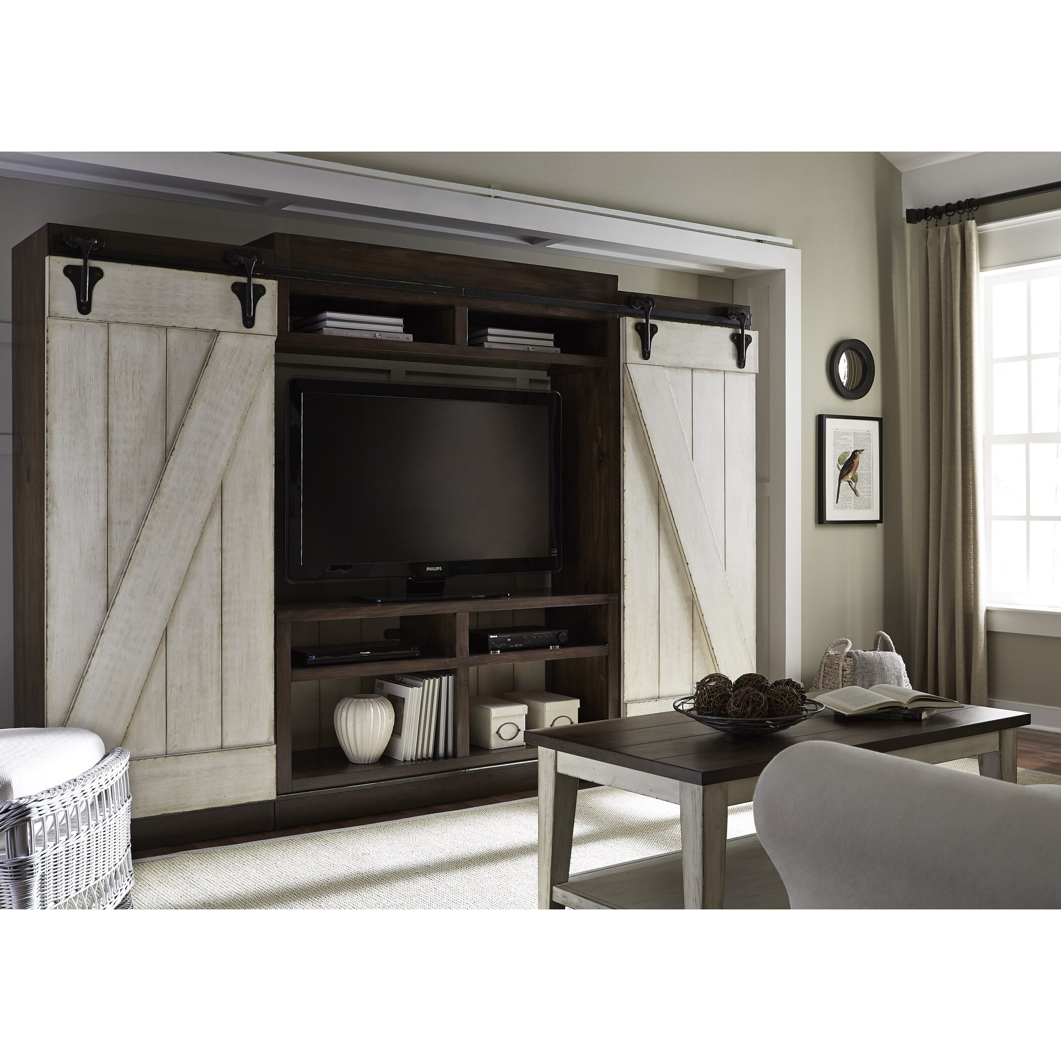 Shop Lancaster Weathered Bark And White Entertainment Center With