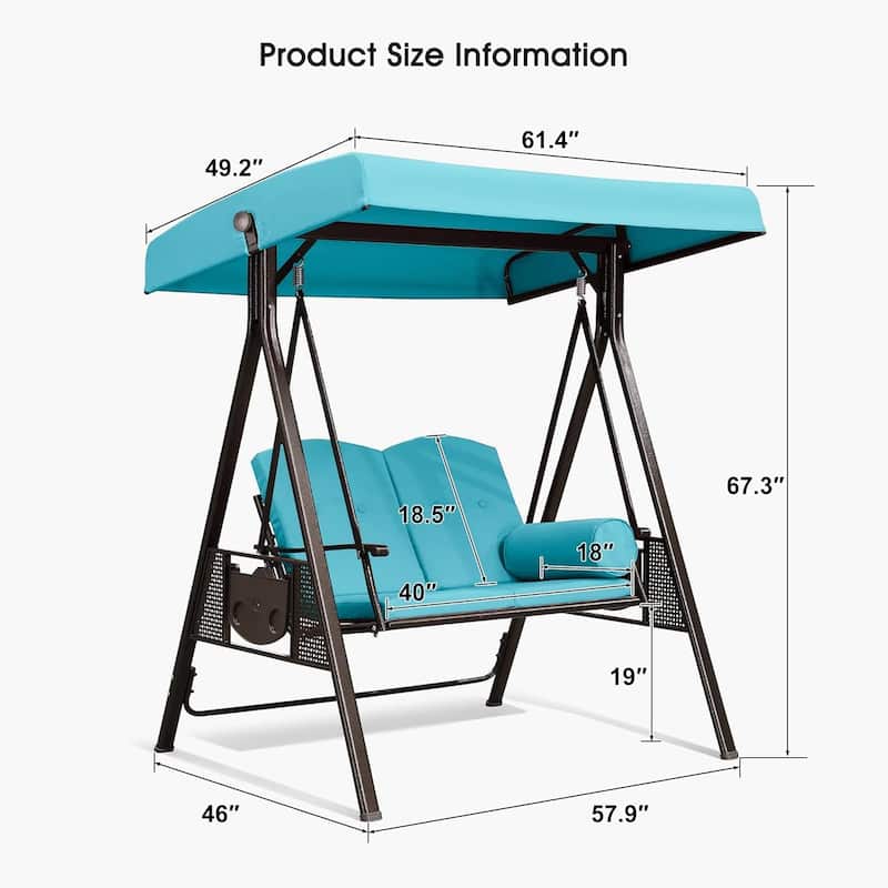 PURPLE LEAF 2-Seat Deluxe Outdoor Patio Porch Swing with Weather Resistant Steel Frame, Cushions and Pillow Included