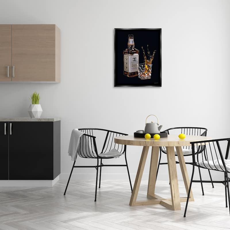 Stupell Splashing Liqueur Glam Whiskey Bottle Floating Framed Canvas Wall Art, Design by Ziwei Li