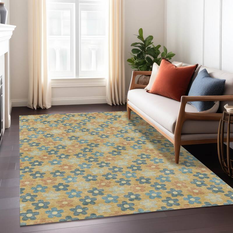 Machine Washable Indoor/ Outdoor Floral Kechi Chantille Rug
