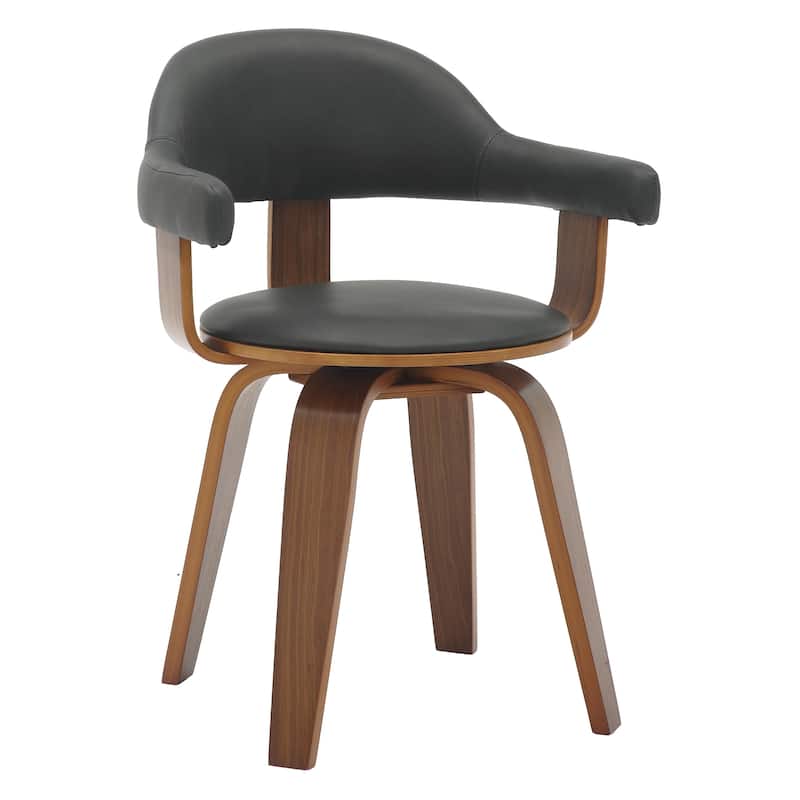 Leather Dining Chair in Solid Wood Accent Arm Chair Open Curved Back Design - Black