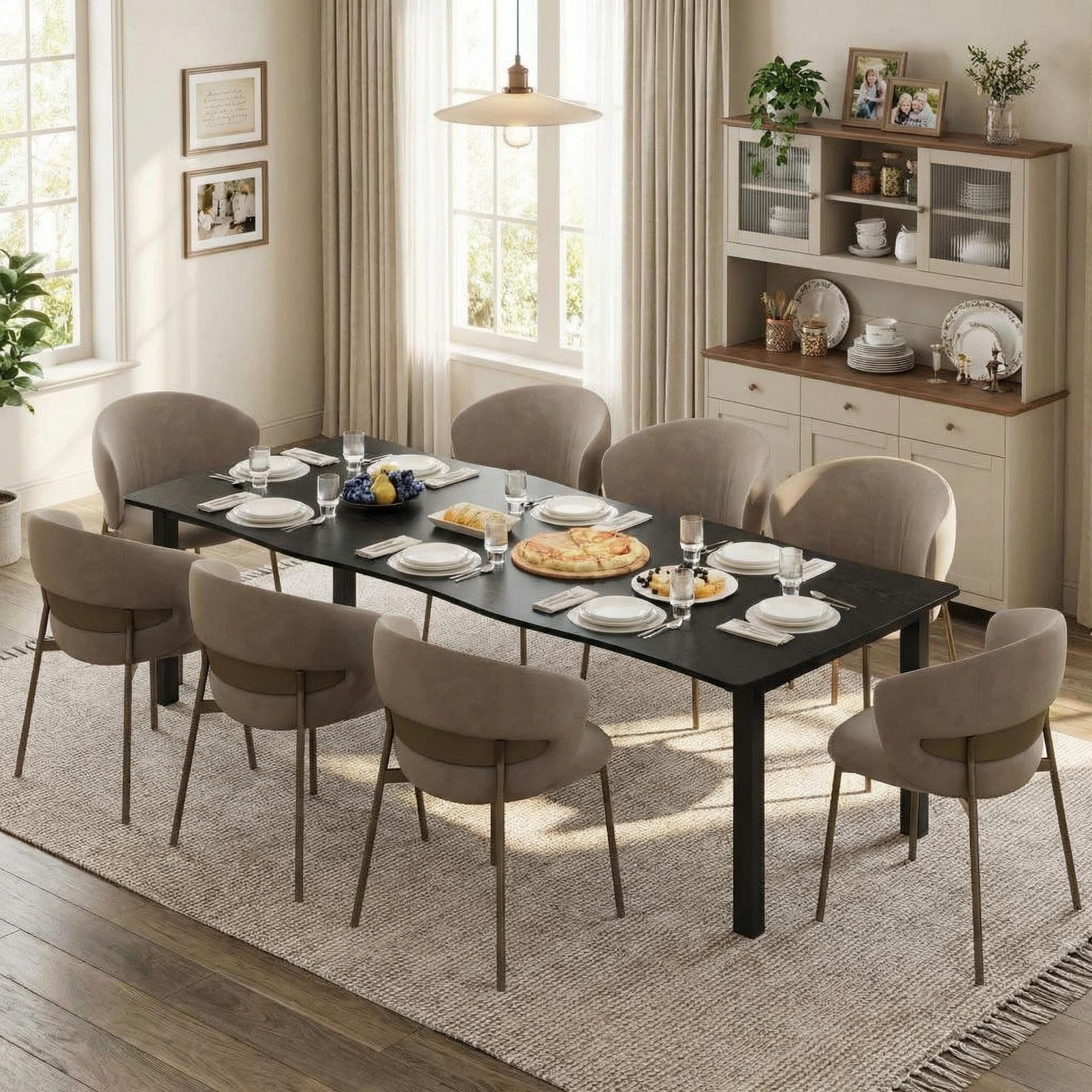 70.9" Dining Table for 6-8, Rustic Rectangular Kitchen Table with MDF Top & Metal Frame