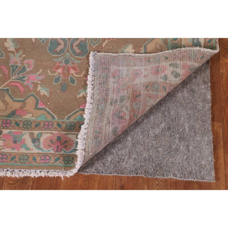 Brown Mahal Persian Vintage Runner Rug Handmade Wool Carpet - 3'4" x 9'3"