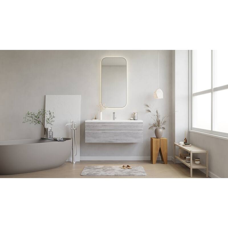 Trough Collection 42" Wall Mount Cultured Marble Top Bathroom Vanity with Sink and Drawer