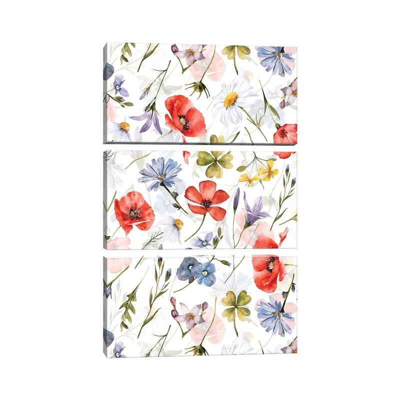 iCanvas "Poppies And Cornflowers Scandinavian Midsummer Meadow" by UtArt 3-Piece Canvas Wall Art Set
