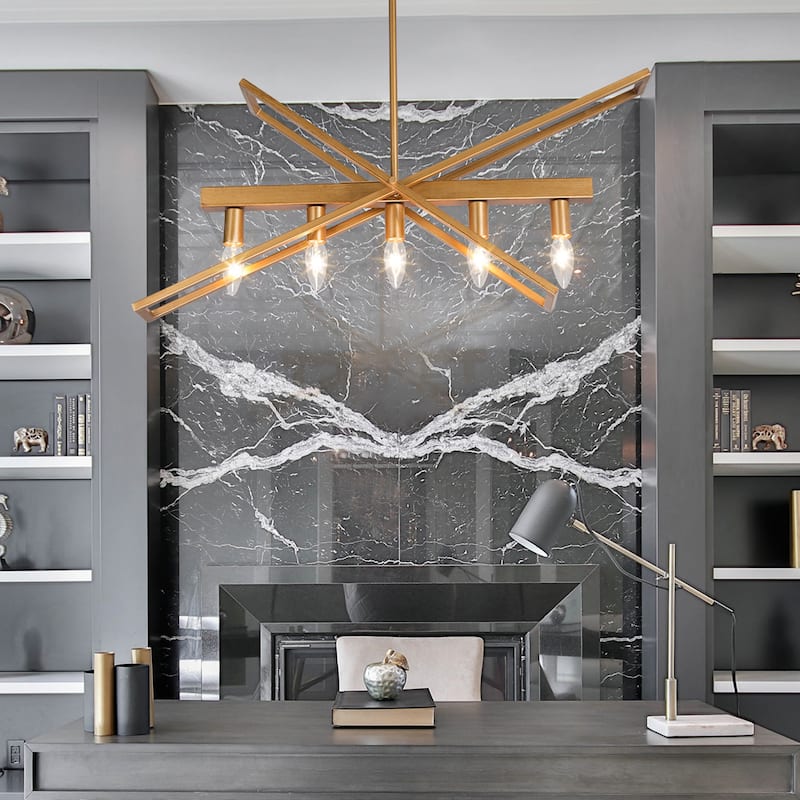 Modern Glam Geometric Chandelier Brushed Gold Ceiling Lighting for Kitchen Island Dining Room Entryway - L25.6" *W8.2" * H18"
