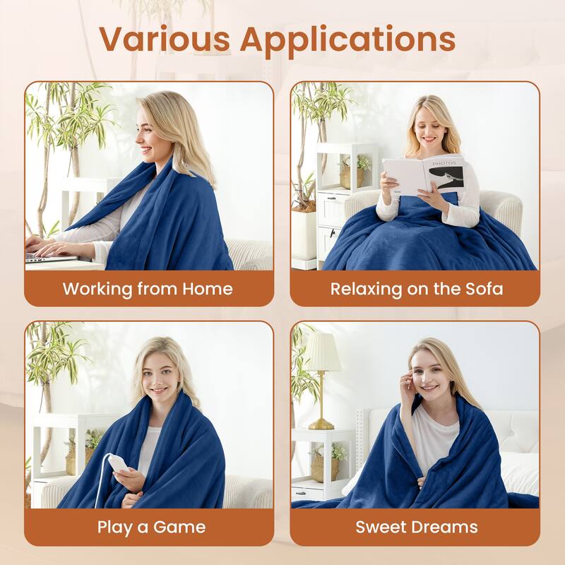 Reversible Flannel Electric Blanket, Heated Throw, Temperature and Timing Functions of a Controller