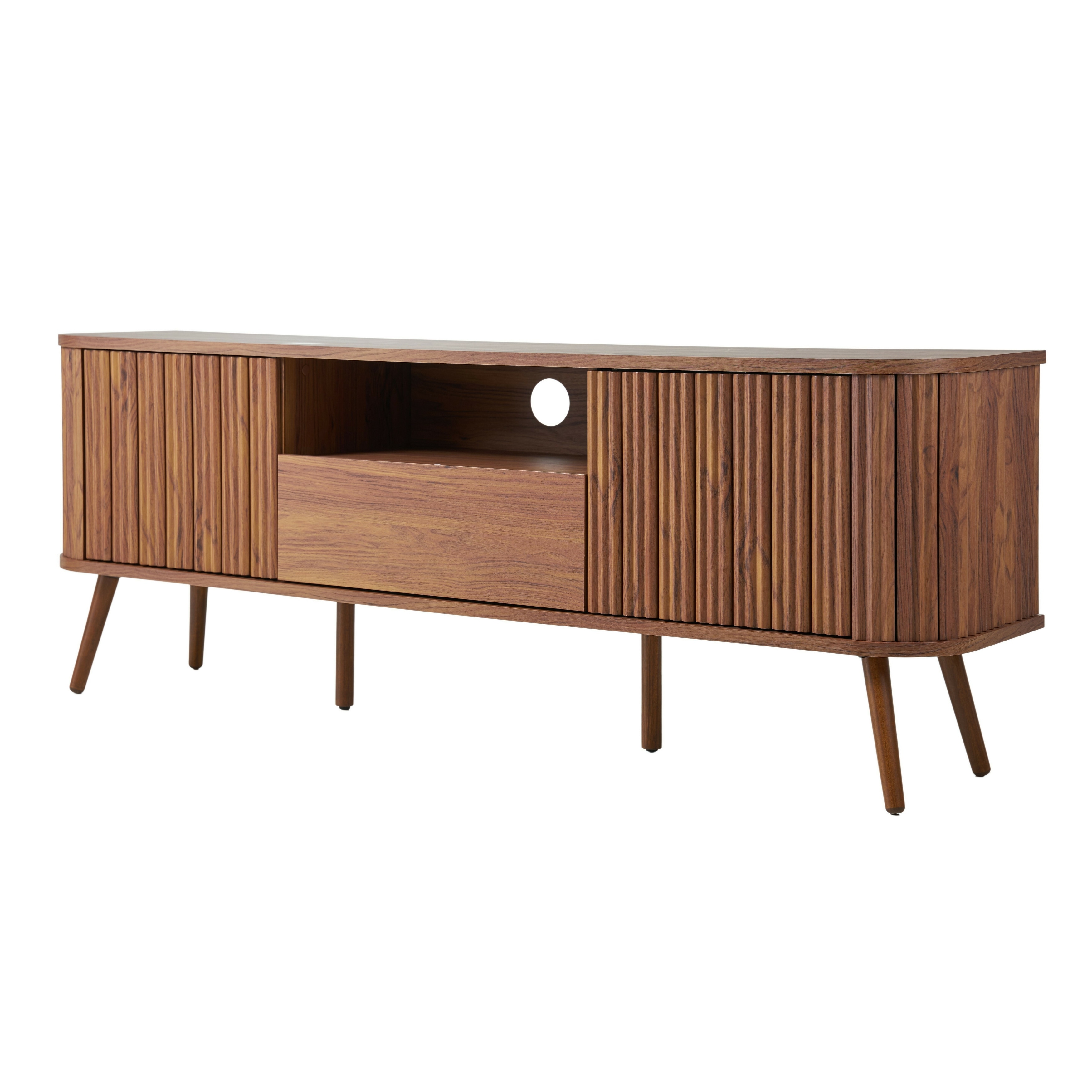 Damien Mid-Century Fluted TV Stand for TVs up to, Wood Entertainment Center Media Console with Soft-Close Doors Drawer - 70"