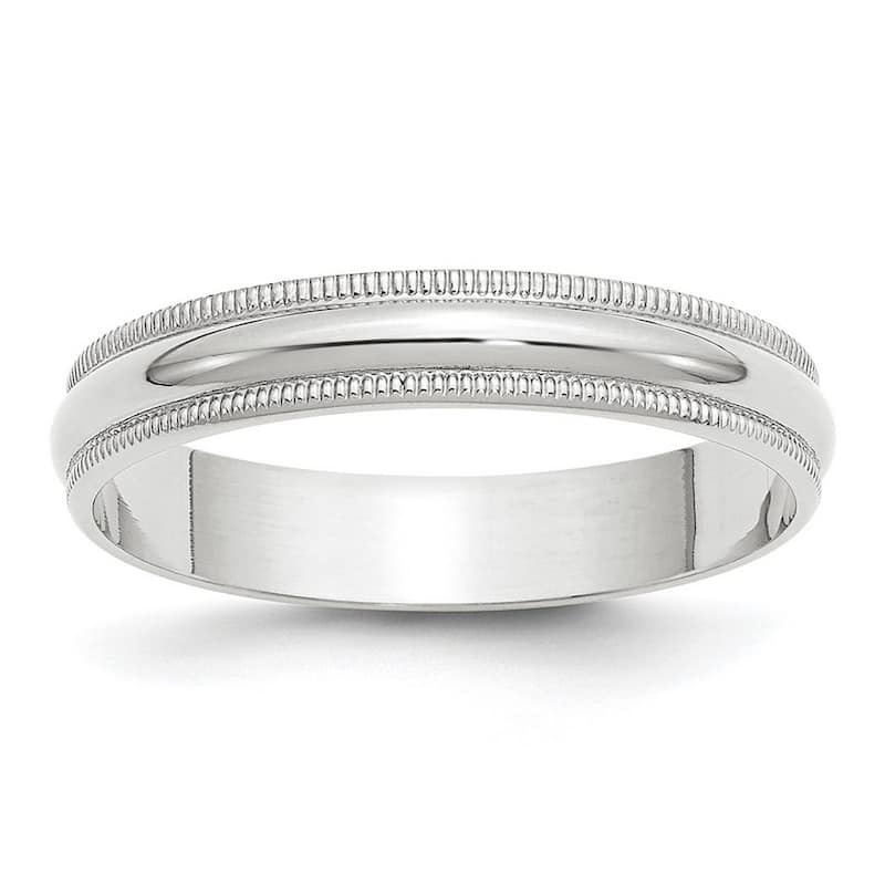 Curata 10k White Gold Unisex 4 mm Milgrain Half-Round Light Wedding Band (sizes 4-14)