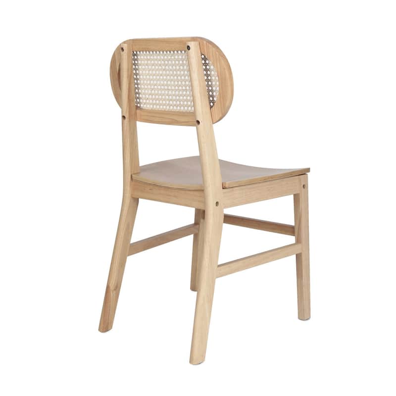 Woven Back Wood Framed Cane Rattan Chairs with Wood Seats - 2 Pack